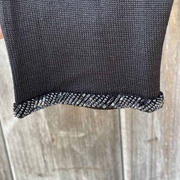 Rare Vintage 1980s 100% Silk Beaded Trim Black Cardigan Women's M Petite - Picture 7 of 10